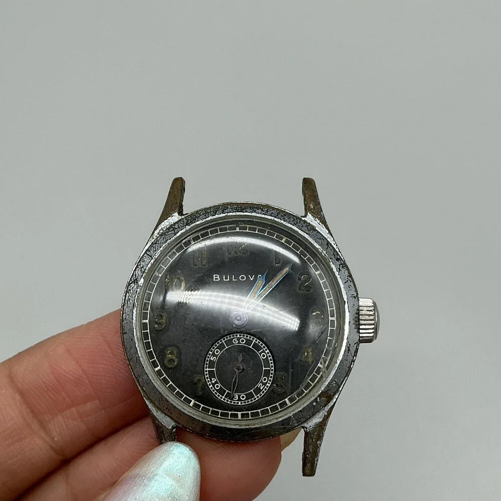 Vintage 1940s Military Bulova WWII Era Mens Watch 30mm Black Dial Not Running